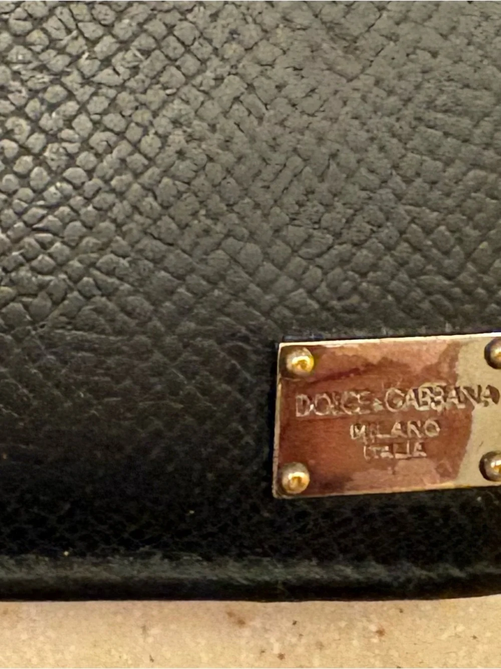 Dolce & Gabbana Black Textured Leather Men's Wallet with Logo Plaque